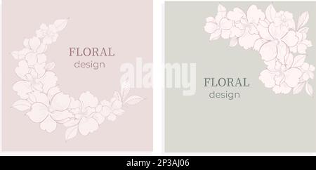 Elegant frame, background, floral wreath, gentle monogram with hand drawn wild herbs and flowers. vintage botanical illustration for invitation Stock Vector