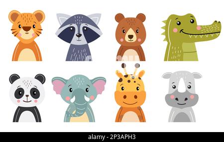 Wildlife animals cartoon character collection . Flat design . Vector . Stock Vector
