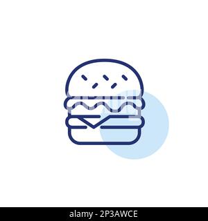 Cheeseburger with lettuce on sesame seed bun. Fast food takeout or dine in lunch. Pixel perfect, editable stroke icon Stock Vector