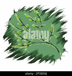 Green twigs pattern seamless background. spring twigs on green strokes of print Stock Vector