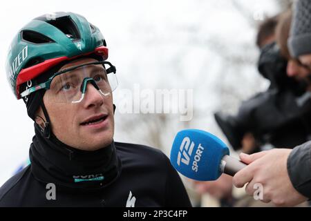 Irish Sam Bennett of Bora-Hansgrohe pictured at the team presentation ahead of the first stage of 81st edition of the Paris-Nice eight days cycling stage race, from and to La Verriere (169,4km), Sunday 05 March 2023. BELGA PHOTO DAVID PINTENS Stock Photo