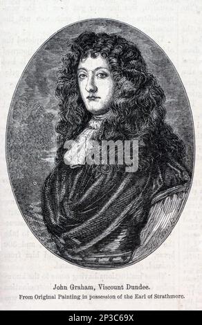 John Graham, 7th of Claverhouse, 1st Viscount Dundee (21 July 1648 – 27 July 1689) was a Scottish soldier and nobleman, a Tory and an Episcopalian. He was responsible for policing southwest Scotland during and after the religious unrest and rebellion of the late 17th century, and went on to lead the Jacobite rising of 1689. from the book ' A history of the Scottish Highlands, Highland clans and Highland regiments ' Volume 1 by Maclauchlan, Thomas, 1816-1886; Wilson, John, 1785-1854; Keltie, John Scott, Sir, 1840-1927 Publication date 1875 publisher Edinburgh ; London : A. Fullarton Stock Photo