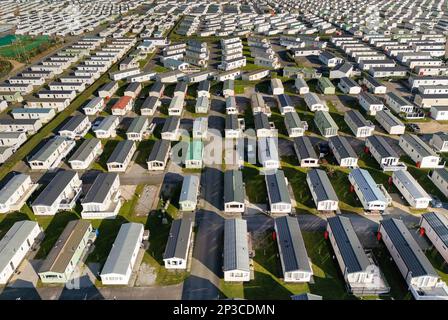 Porthcawl, Wales - March 2023: Aerial view of Trecco Bay holiday caravan park in South Wales, one of the largest in Europe. It is run by Parkdean . Stock Photo