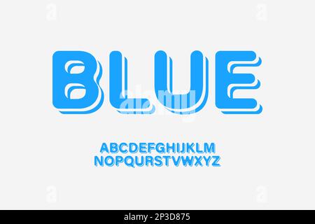 Curved Blue Alphabet Set - Retro Style Typography, Vector Illustration Stock Vector