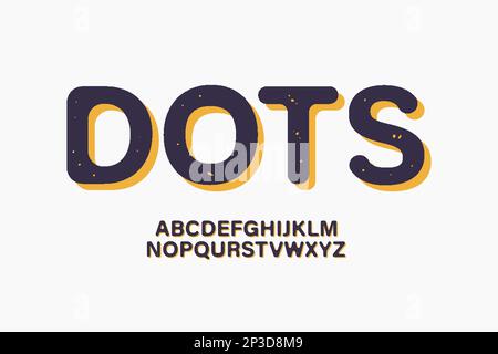 Grungy Dotted Curved Alphabet Set - Retro Style Typography, Vector Illustration Stock Vector