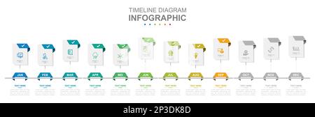 Infographic business template. 12 Months modern Timeline Roadmap diagram calendar. Concept presentation. Stock Vector