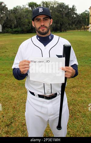 This is a 2016 photo of J.D. Martinez of the Detroit Tigers baseball team.  This image reflects the 2016 active roster as of Saturday, Feb. 27, 2016,  in Lakeland, Fla., when this