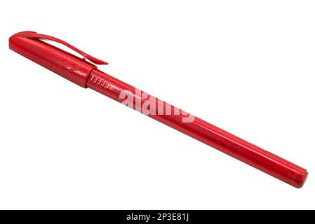 Red ballpoint pen school write isolated on the white background Stock Photo
