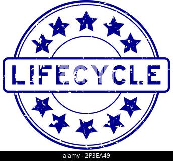 Grunge blue lifecycle word with star icon round rubber seal stamp on white background Stock Vector