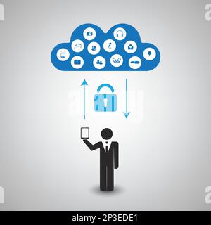 Cloud Computing Concept Design With Icons - Safe Synchronizing Stock Vector