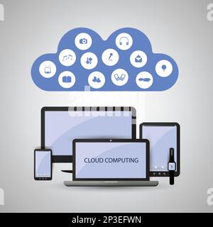 Cloud Computing Concept With Different Devices Stock Vector