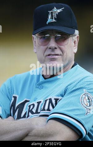 Josh Beckett of the Florida Marlins pitches during a 2002 MLB season game  against the Los Angeles Dodgers at Dodger Stadium, in Los Angeles,  California. (Larry Goren/Four Seam Images via AP Images