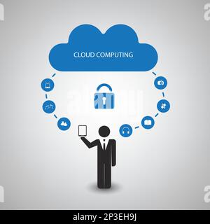 Cloud Computing Concept Design With Icons - Safe Synchronizing Stock Vector