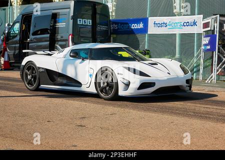 Robert Lewis driving a Koenigsegg at The Brighton National Speed Trials 2018. This is the oldest motor racing event in the UK and is held in the south east coastal town of Brighton. Madeira drive is a road which runs along the seafront and is normal full of people explorer the beach, pier and local attractions. Today it is turned in to a 1/4 time trial course. 1st September 2018 Stock Photo