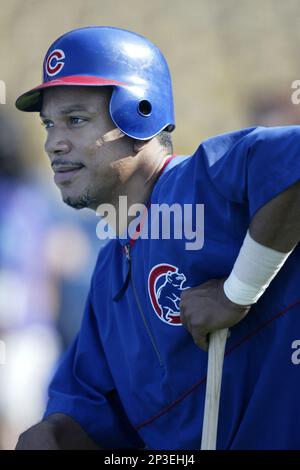 Moises Alou of the Chicago Cubs before a 2002 MLB season game against the  Los Angeles Dodgers at Dodger Stadium, in Los Angeles, California. (Larry  Goren/Four Seam Images via AP Images Stock