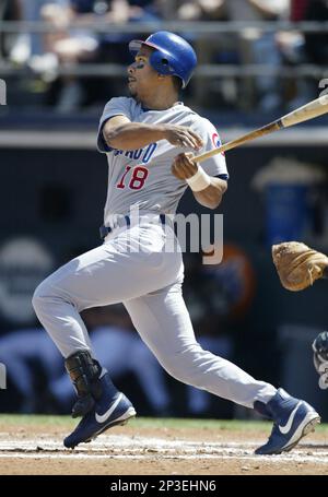 Moises Alou of the Chicago Cubs before a 2002 MLB season game against the  Los Angeles Dodgers at Dodger Stadium, in Los Angeles, California. (Larry  Goren/Four Seam Images via AP Images Stock