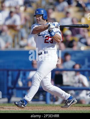 Los Angeles, California, USA 12th October 1994 Professional baseball  players Eric Karros and Mike Piazza of the Dodgers attend Hardball Goes To  B.A.T. baseball game on October 12, 1994 in Los Angeles