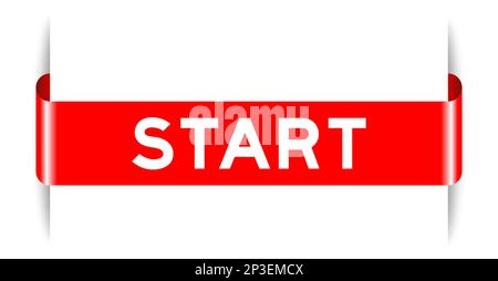 Red color inserted label banner with word start on white background Stock Vector