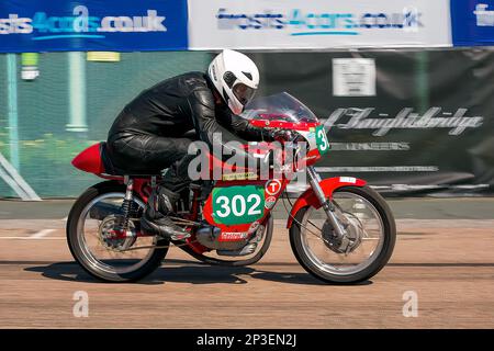 The event is currently run as a quarter mile sprint for both cars and motorcycles, held under the auspices of the Motor Sports Association. This image features Louie Allfrey riding a Ducati. The event is organised by the Brighton and Hove Motor Club run along Madeira Drive, Brighton Sea Front, City of Brighton & Hove, UK. 1st September 2018 Stock Photo