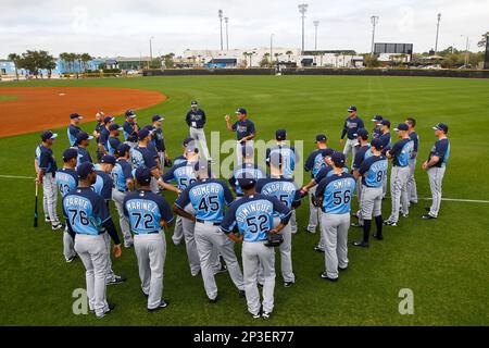 Tampa Bay Rays pitching coach Kyle Snyder, left, looks on as Shane  McClanahan holds his all-star jersey before a baseball game against the  Baltimore Orioles Saturday, July 16, 2022, in St. Petersburg