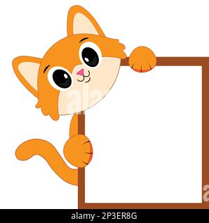 Cute kitten and blank board for copy space, design for children Stock Vector