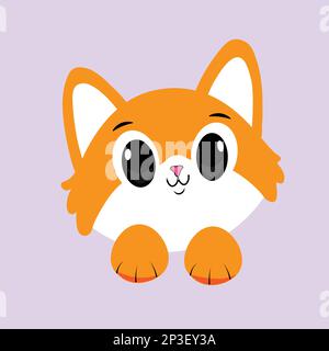 Cute orange cat paws up over wall cartoon, vector illustration Stock Vector