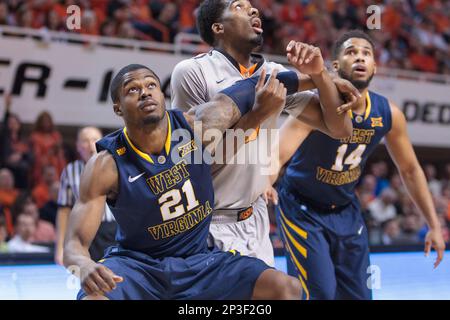 February 21, 2014: West Virginia Mountaineers forward Devin Williams (5)  during the NCAA Big 12 conference mens basketball game between the West  Virginia Mountaineers and the Oklahoma State Cowboys at Gallagher-Iba Arena