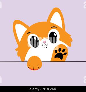 Cute orange cat waving paw cartoon, vector illustration Stock Vector
