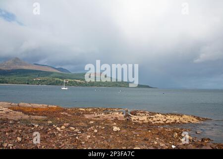 Cloud passing over Goat Fell viewed from Brodick The Isle of Arran Ayrshire Scotland Stock Photo