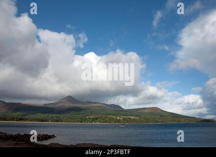 Cloud passing over Goat Fell viewed from Brodick The Isle of Arran Ayrshire Scotland Stock Photo