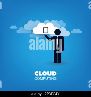 Cloud Computing Design Concept with Standing Business Man - Digital Network Communication, Technology Background Stock Vector