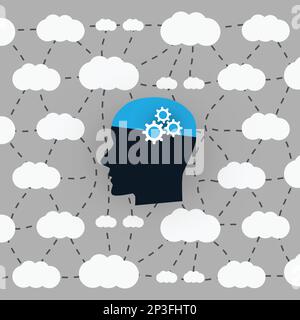 Machine Learning, Artificial Intelligence, Cloud Computing and Network Communication Design Concept with Human Head Stock Vector