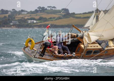 Classic yachts ad Bristol Pilot cutters Racing during Falmouth Classics in a gale in Carrick Roads, Falmouth Stock Photo