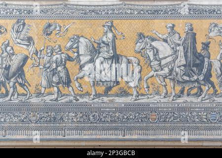 Procession of Princes Mural Wall (Furstenzug) Detail - Dresden, Saxony, Germany Stock Photo