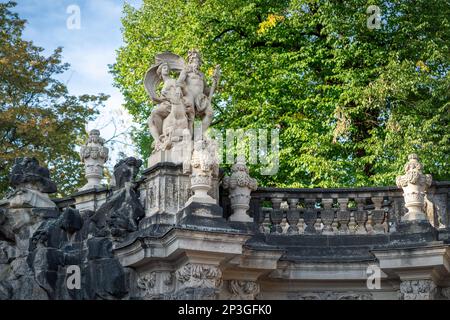 Neptune and Amphitrite  Sculpture at Nymph Bath Fountain (Nymphenbad) detail at Zwinger Palace - Dresden, Saxony, Germany Stock Photo