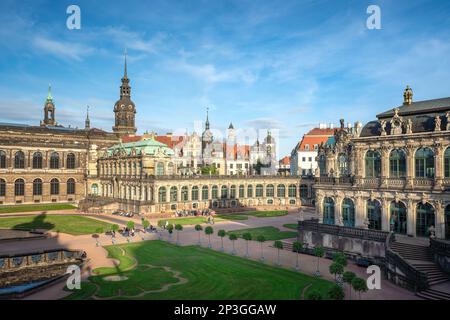 Zwinger Palace with Dresden Castle on background - Dresden, Saxony, Germany Stock Photo