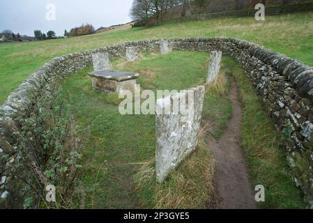 The graves of the Hancock family. They all died of bubonic plague in Eyam, UK, 1666. (Riley Graves, Riley Lane, Eyam, Derbyshire) Stock Photo