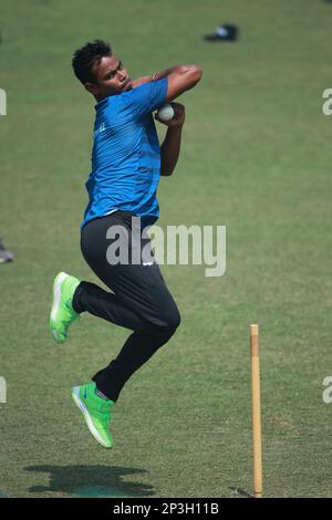 Tanvir during the Bangladesh One Day International Cricket Team attends practice ahead of their ODI series third and last match at Zahur Ahmed Chowdhu Stock Photo