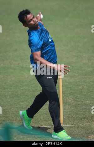 Tanvir during the Bangladesh One Day International Cricket Team attends practice ahead of their ODI series third and last match at Zahur Ahmed Chowdhu Stock Photo