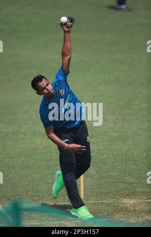 Tanvir during the Bangladesh One Day International Cricket Team attends practice ahead of their ODI series third and last match at Zahur Ahmed Chowdhu Stock Photo