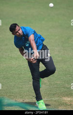 Tanvir during the Bangladesh One Day International Cricket Team attends practice ahead of their ODI series third and last match at Zahur Ahmed Chowdhu Stock Photo