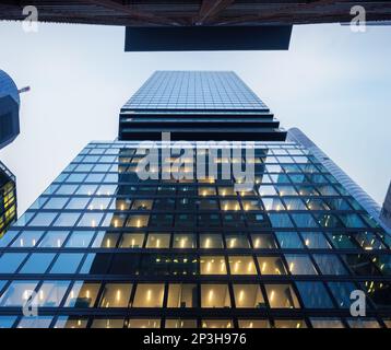 Bottom-Up view of Omniturm Modern Building - Frankfurt, Germany Stock Photo