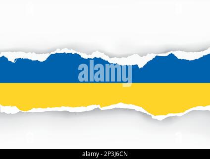 Ripped paper background with Ukrainian flag colors. llustration of torn paper with place for your image or text. Expressive Banner template. Stock Vector