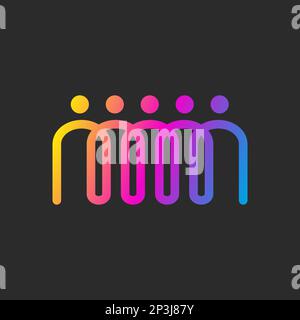 Line people, business logo. Linear connected group icon. Teamwork ouline concept, team logotype Stock Vector