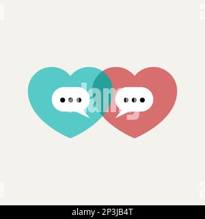 Two loving hearts exchange messages online logo. Icon for  marriage agency, dating site. Connected hearts with bubble of text Stock Vector