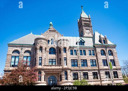 Lowell City Hall and view of downtown Lowell, Massachusetts MA, USA. Stock Photo