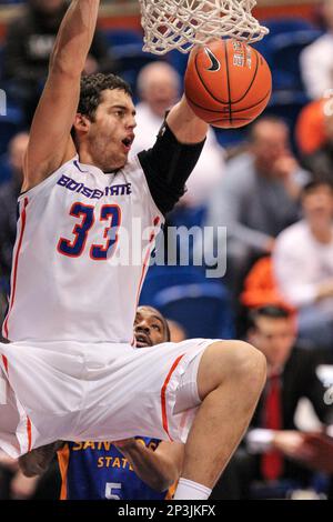 Jan 10, 2015; Laramie, WY, USA; Boise State Broncos guard Montigo Alford  (21) looks to pass against the Wyoming Cowboys during the second half at  Arena-Auditorium. The Cowboys beat the Broncos 65- …