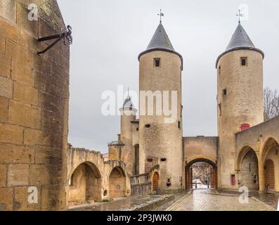 Scenery inside the bridge castle and city gate named Germans Gate in Metz, a city in the Lorraine region in France Stock Photo