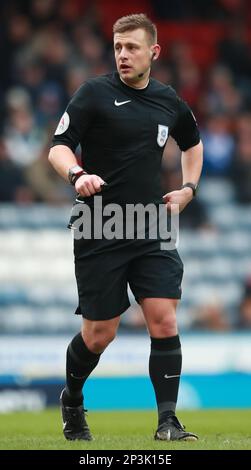 Blackburn, England, 4th March 2023.  Referee Josh Smith during the Sky Bet Championship match at Ewood Park, Blackburn. Picture credit should read: Simon Bellis / Sportimage Stock Photo