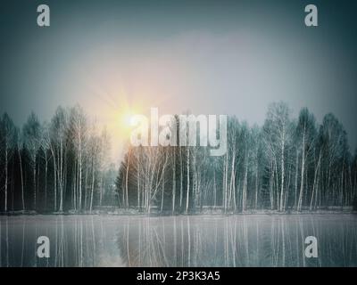 DE - BAVARIA: Winter Scene  (Kochel-Loisach Moor, Oberbayern, Germany. Photographic Art by Edmund Nagele FRPS) Stock Photo